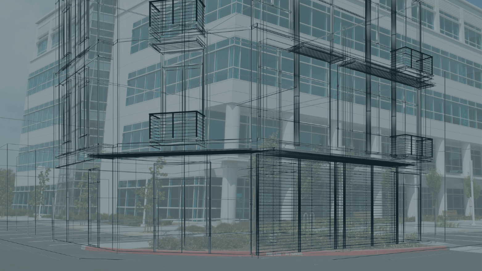 an office building with a blueprint on top